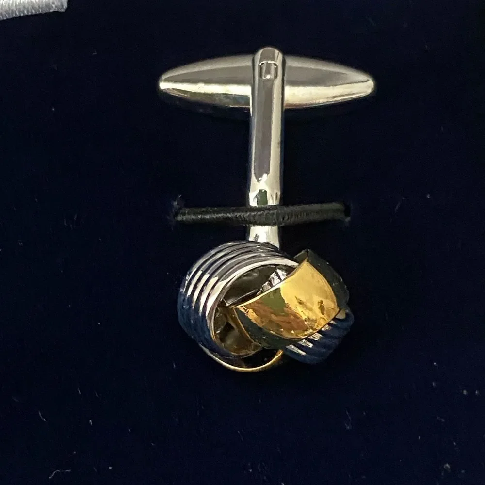 NWT Men's Cuff Links Knot Motif Gold Silver Metallic Business Nautical Wedding